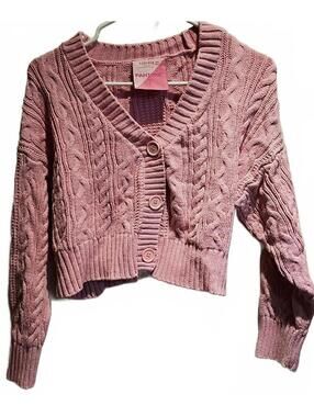 Forever 21 X Pantone Pink Crop Top Spiral Knit Sweater Women Medium